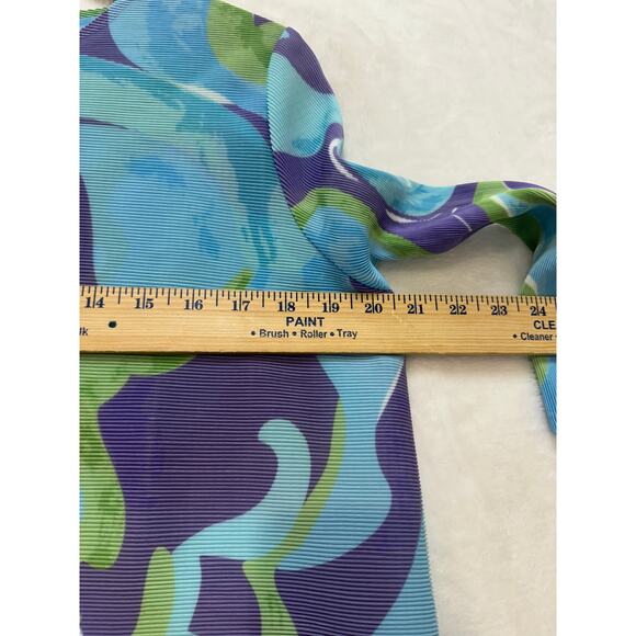 Scarlet Sage Shelly Marbled Dress Blue Purple Green Polyester Pleated 0/S Artsy - Picture 8 of 14
